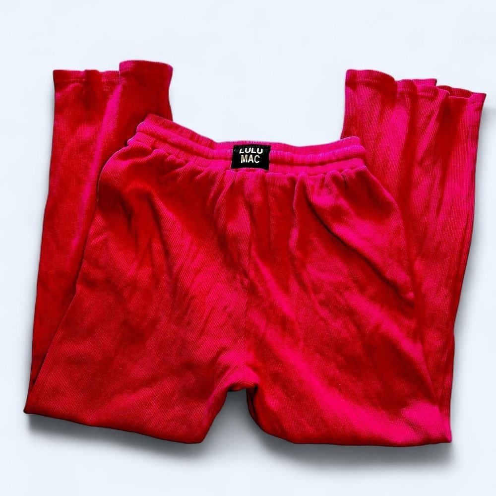 y2k 2000s Pink LULUMAC  Red Ribbed Sweatpants with Drawstrings Cute Casual